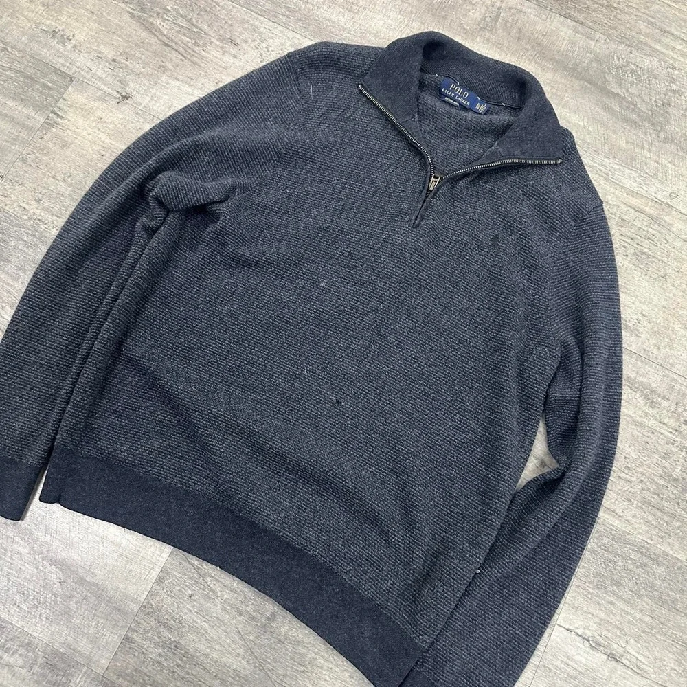 Polo Ralph Lauren Gray Merino Wool Knit Quarter Zip Sweater *small flaw* Size XL